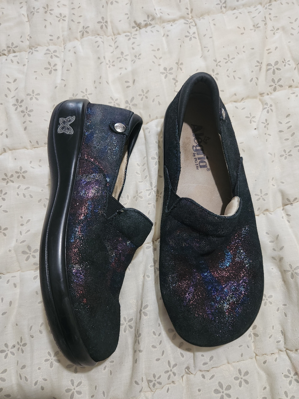 Alegria By PG Lite Cosmic Metallic Floral Black Slip-On Clog